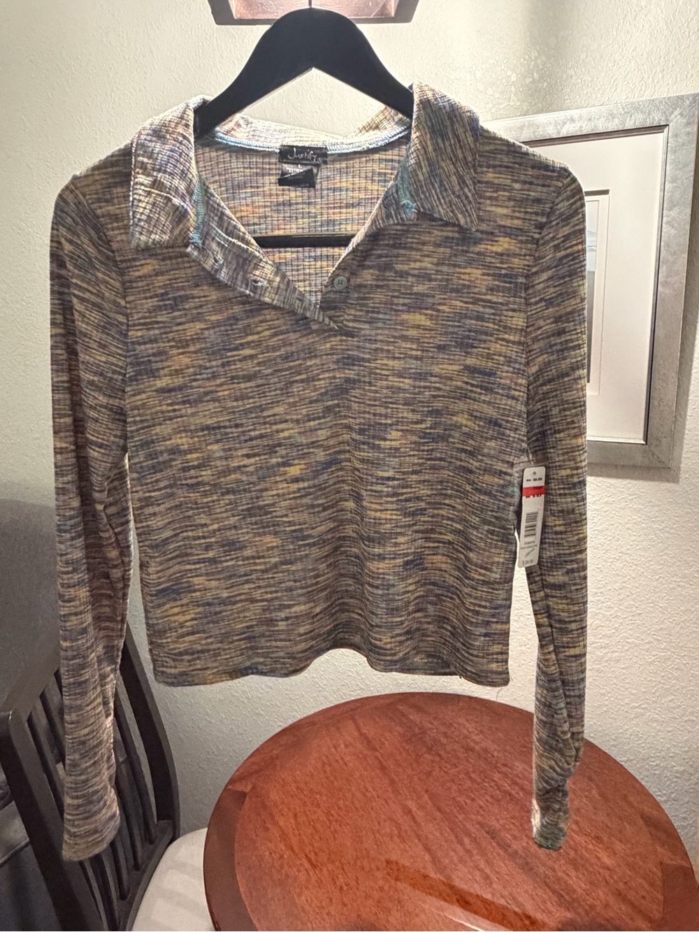 Justify Multicolor Heathered Long-Sleeve Polo Top